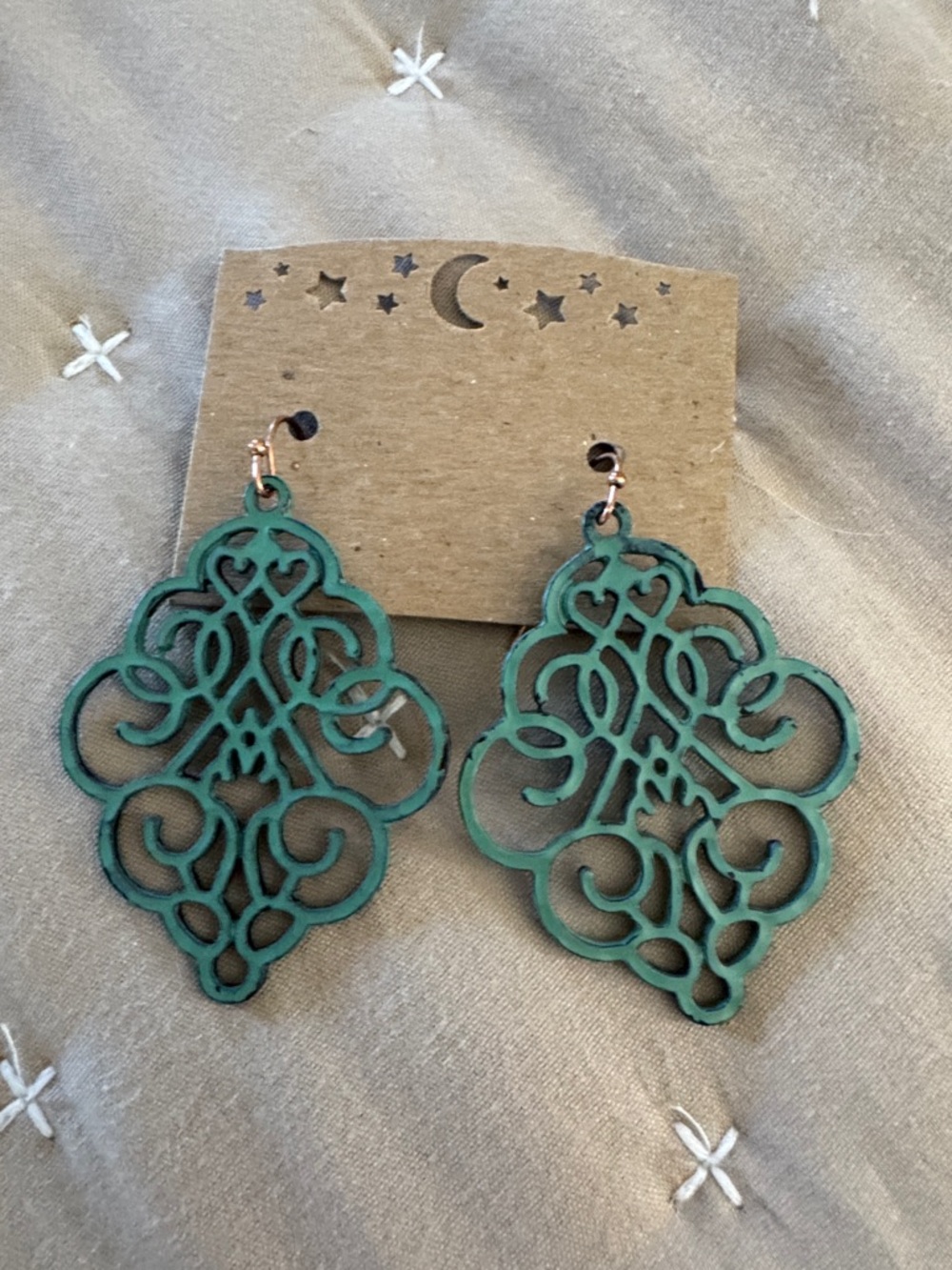 Intricate Filigree Teal Drop Earrings
